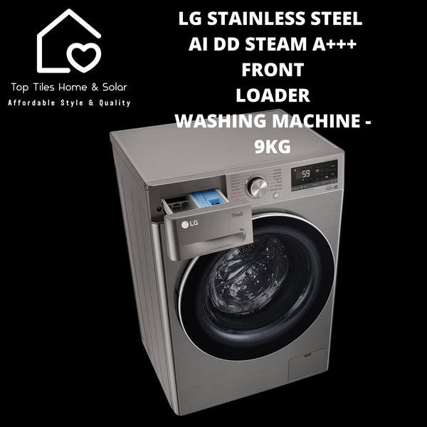 LG Stainless Steel AI DD Steam A+++ Front Loader Washing Machine - 9kg