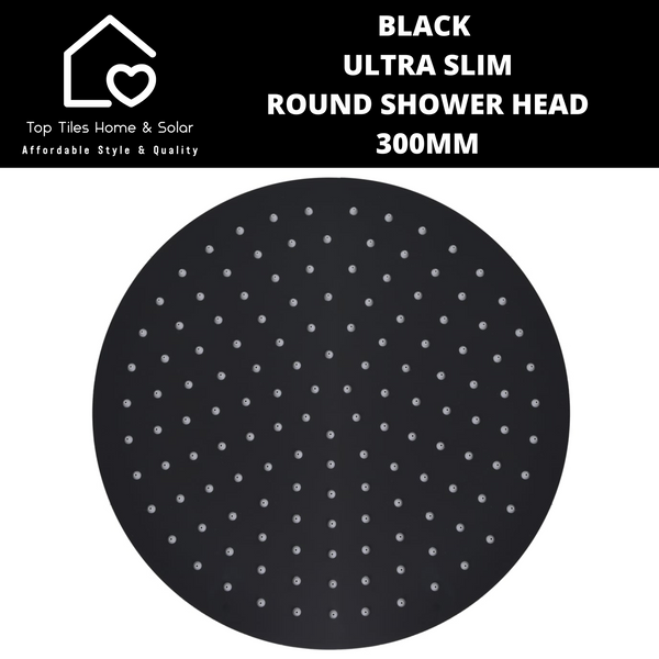 Black Ultra Slim Round Shower Head - 300mm
