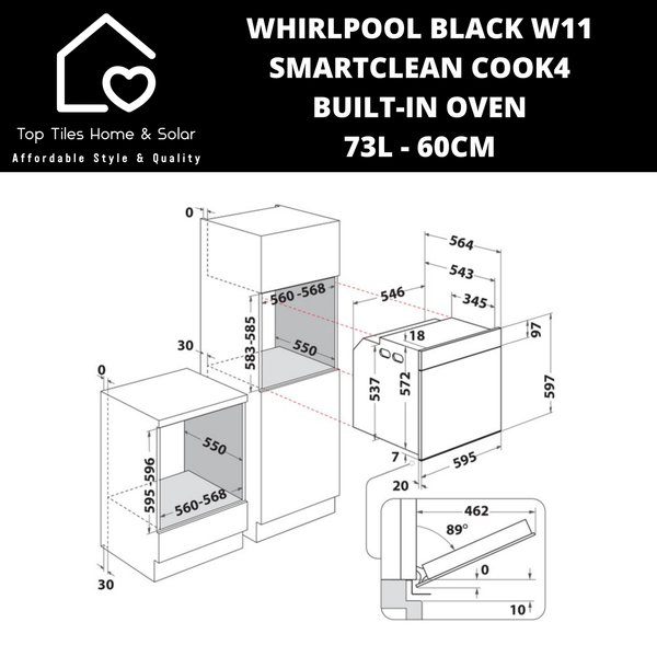 Whirlpool Black W11 SmartClean Cook4 Built-In Oven 73L - 60cm