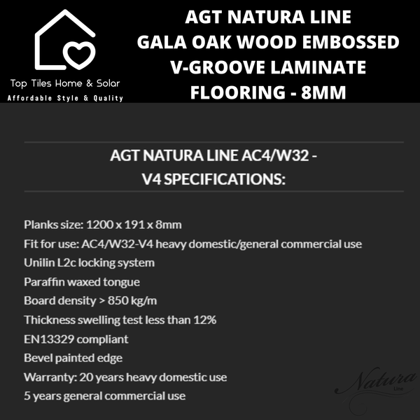 AGT Natura Line Gala Oak Wood Embossed V-Groove Laminate Flooring - 8mm