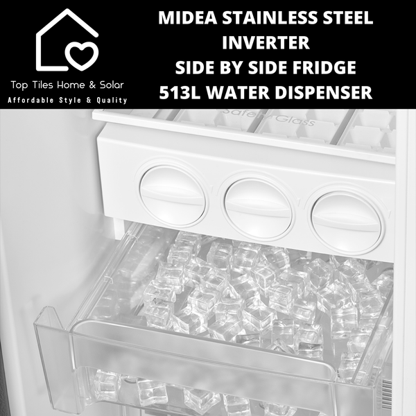 Midea Stainless Steel Inverter Side by Side Fridge - 513L Water Dispenser