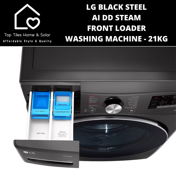 LG Black Steel AI DD Steam Front Loader Washing Machine - 21kg