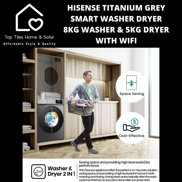 Hisense Titanium Grey Smart Washer Dryer - 8kg Washer & 5kg Dryer
