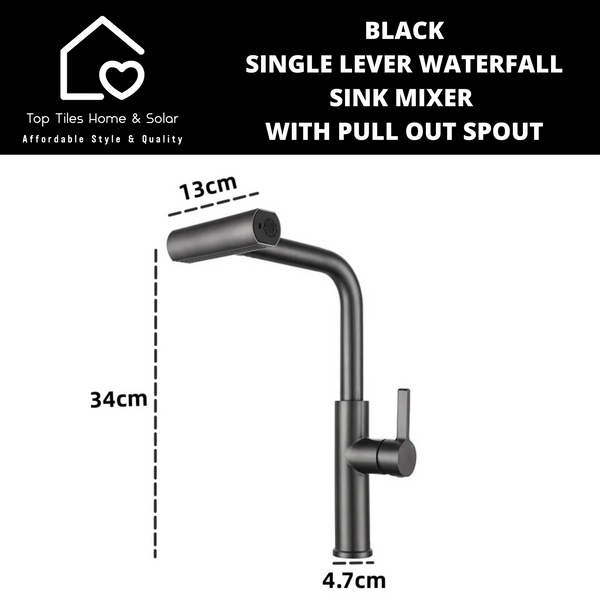 Black Single Lever Waterfall Sink Mixer With Pull Out Spout