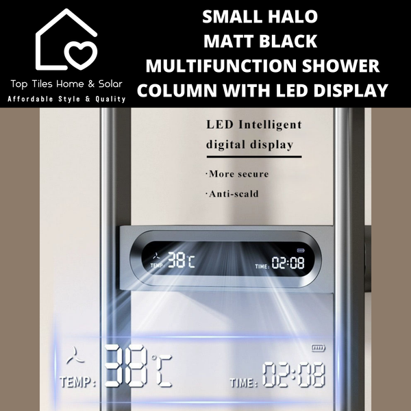 Small Halo Matt Black Multifunction Shower Column with LED Display