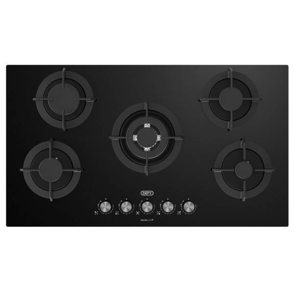 Defy Black Glass 2 Ceran + 3 Gas Hybrid Hob - 90cm DHG902