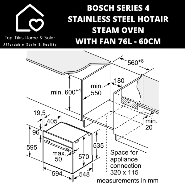 Bosch Series 4 - Stainless Steel - HotAir Steam Oven with Fan 76L - 60cm