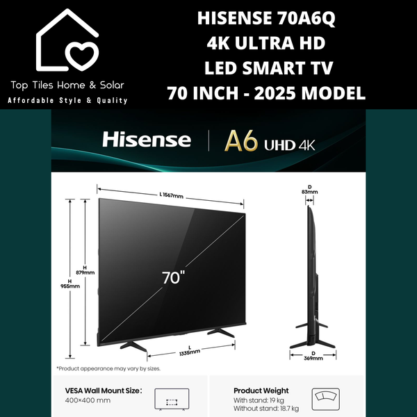 Hisense 70A6Q 4K UHD LED Smart TV - 70 Inch 2025 MODEL