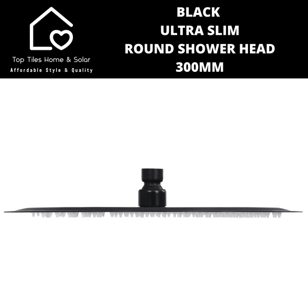 Black Ultra Slim Round Shower Head - 300mm