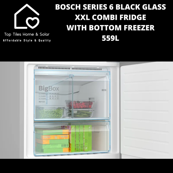 Bosch Series 6 - Black Glass XXL Combi Fridge With Bottom Freezer - 559L