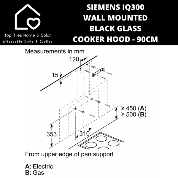 Siemens iQ300 Wall Mounted Black Glass Cooker Hood - 90cm