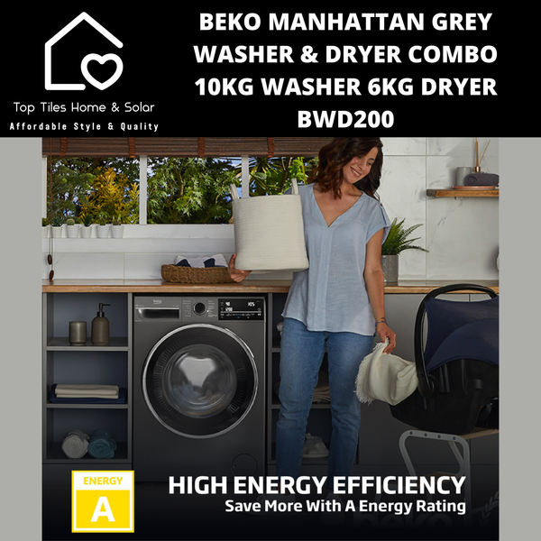 Beko Manhattan Grey Washer & Dryer Combo -  10kg Washer 6kg Dryer BWD200