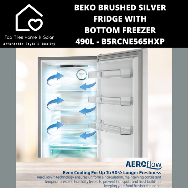 Beko Brushed Silver Fridge with Bottom Freezer - 490L B5RCNE565HXP