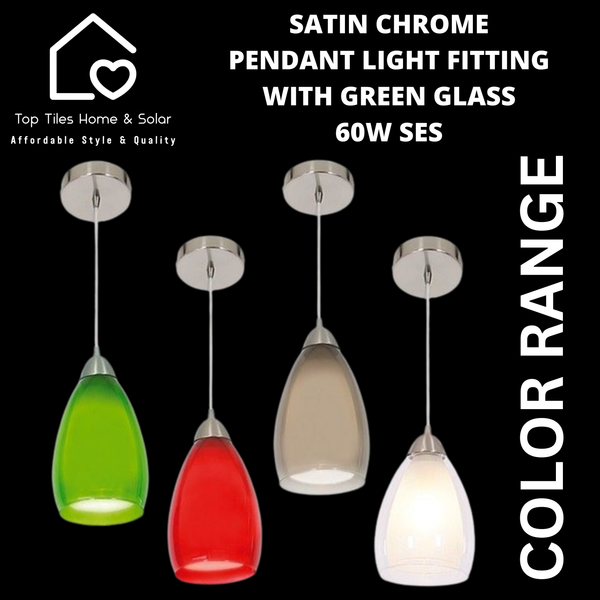 Satin Chrome Pendant Light Fitting with Green Glass - 60W SES