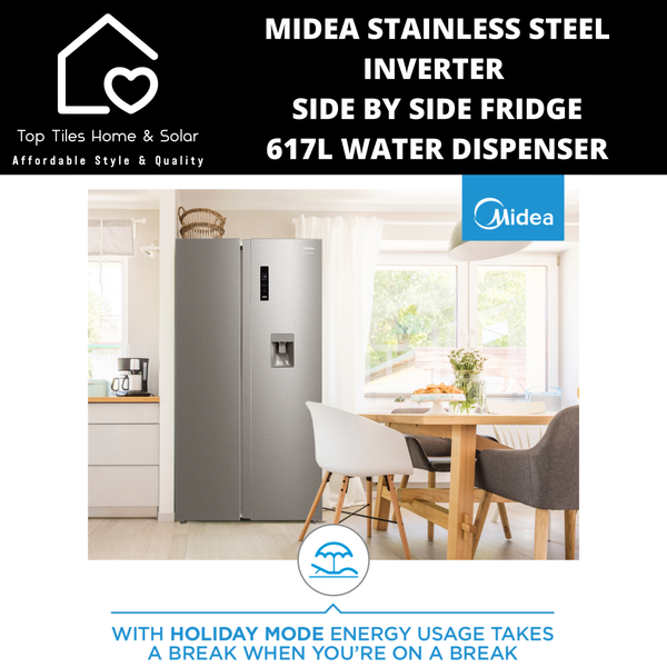 Midea Stainless Steel Inverter Side by Side Fridge - 617L Water Dispenser