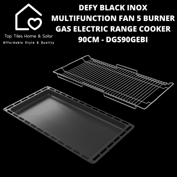 Defy Black Inox Multifunction Fan 5 Burner Gas Electric Range Cooker - 90cm DGS90GEBI