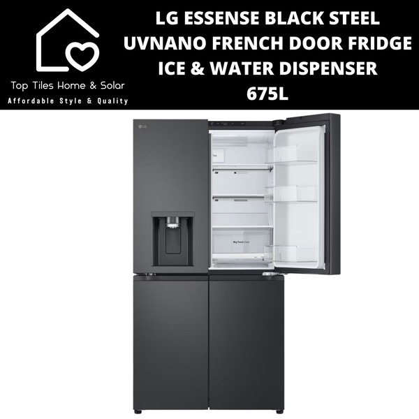 LG Essense Black Steel UVNano French Door Fridge - 675L Ice & Water Dispenser