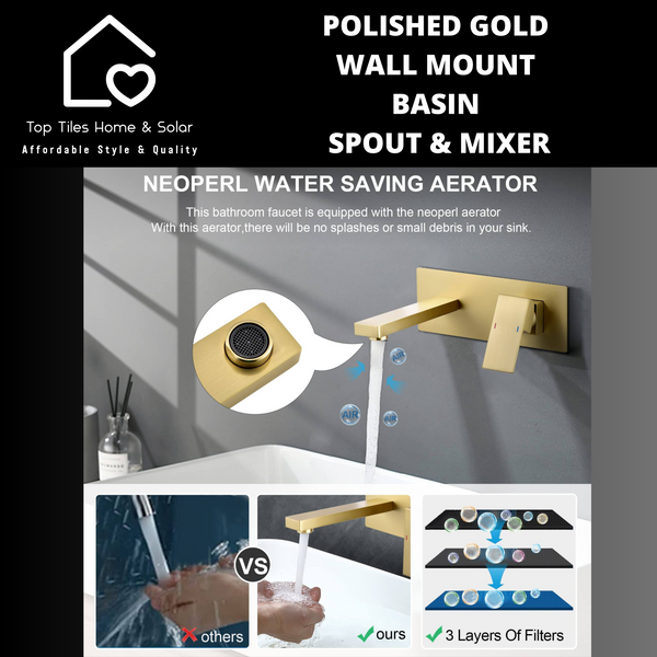 Polished Gold Wall Mount Basin Spout & Mixer