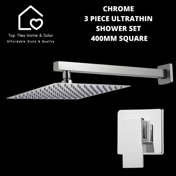 Chrome 3 Piece Ultrathin Shower Set - 400mm Square