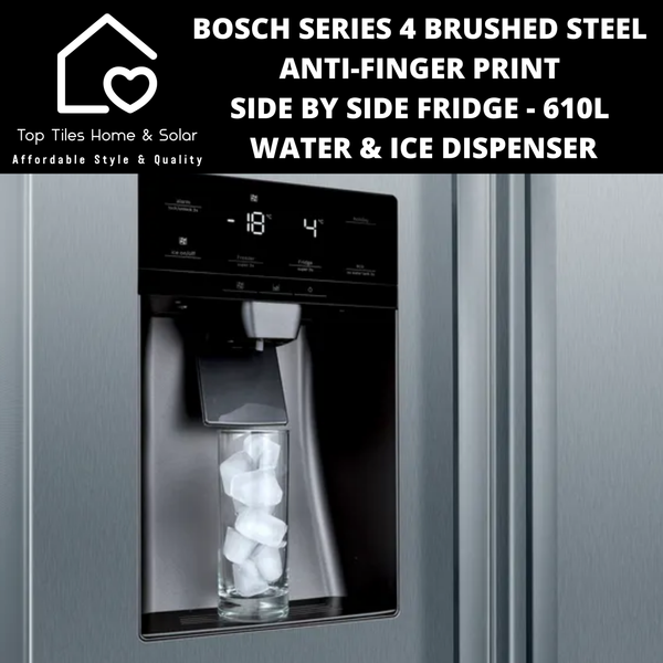 Bosch Series 4 - Anti-Finger Print Brushed Steel Side by Side Fridge - 610L Water & Ice Dispenser