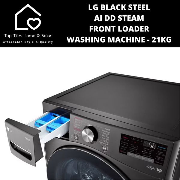 LG Black Steel AI DD Steam Front Loader Washing Machine - 21kg