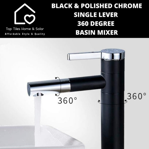 Black And Polished Chrome Single Lever 360 Basin Mixer