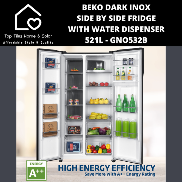 Beko Dark Inox Side By Side Fridge with Water Dispenser - 521L GNO532B