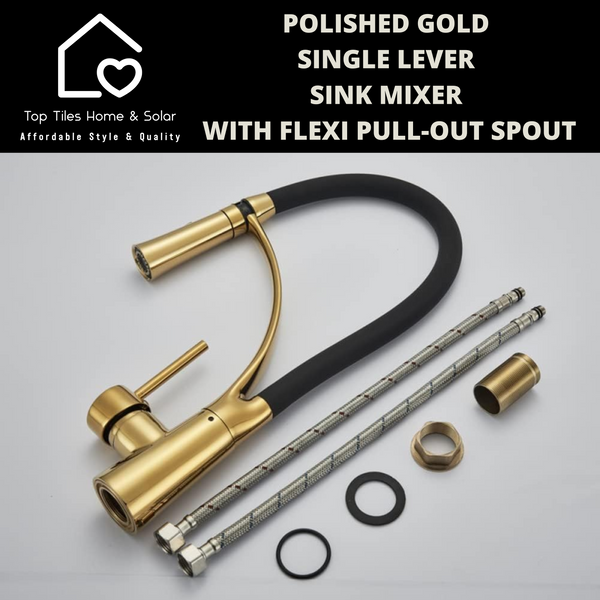 Polished Gold Single Lever Sink Mixer With Flexi Pull-Out Spout