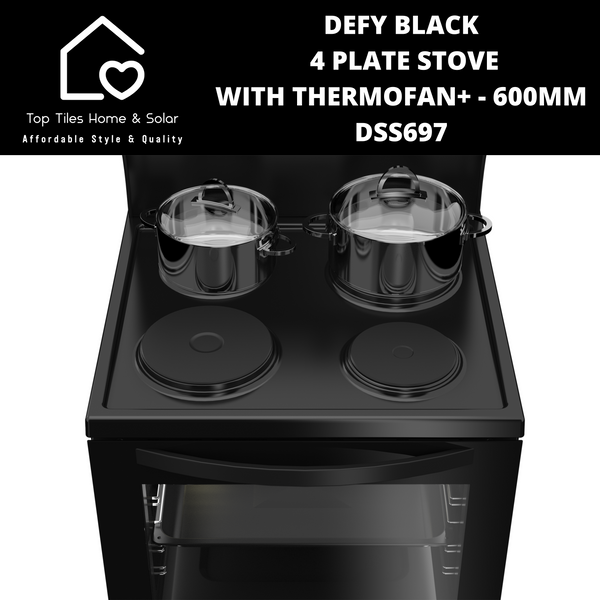 Defy Black  4 Plate Stove with Thermofan+ - 600mm DSS697