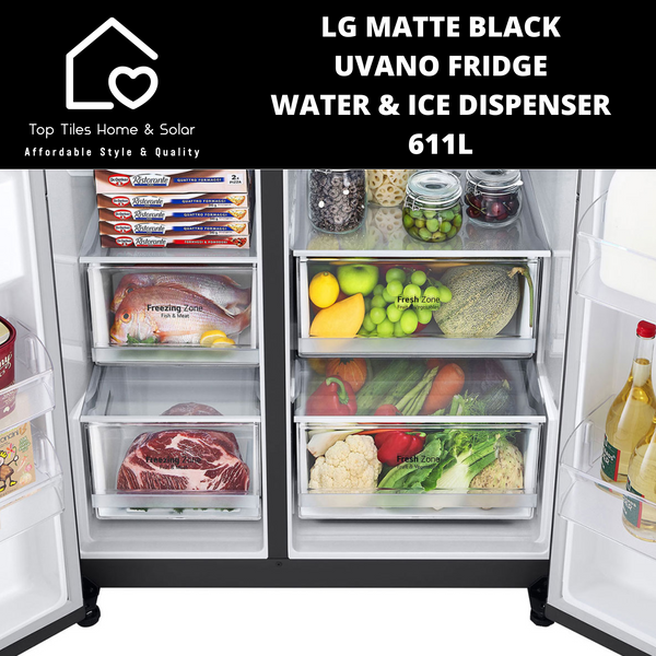 LG Matte Black Uvano Fridge - 611L Water & Ice Dispenser