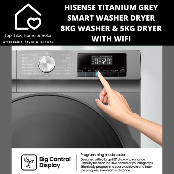 Hisense Titanium Grey Smart Washer Dryer - 8kg Washer & 5kg Dryer