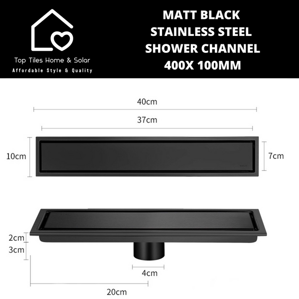 Matt Black Stainless Steel Shower Channel - 400 x 100mm