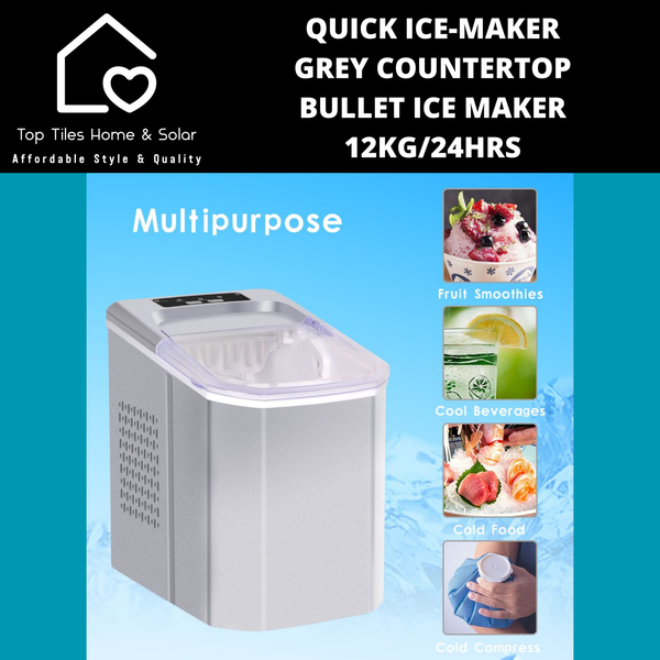 Quick Ice-Maker Grey Countertop Bullet Ice Maker - 12kg/24Hrs