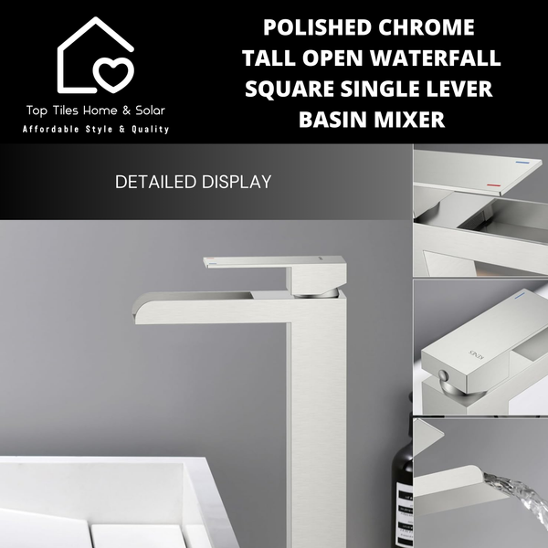 Polished Chrome Tall Open Waterfall Square Single Lever Basin Mixer