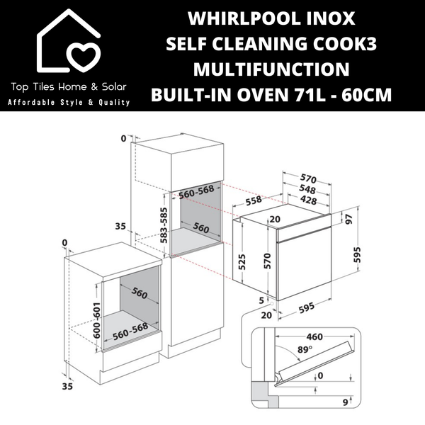 Whirlpool Inox Self Cleaning Cook3 Multifunction Built-In Oven 71L - 60cm