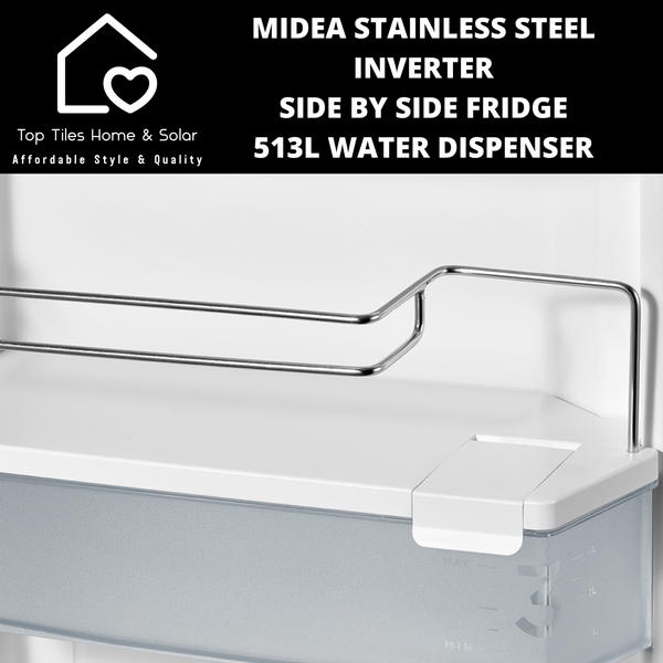 Midea Stainless Steel Inverter Side by Side Fridge - 513L Water Dispenser