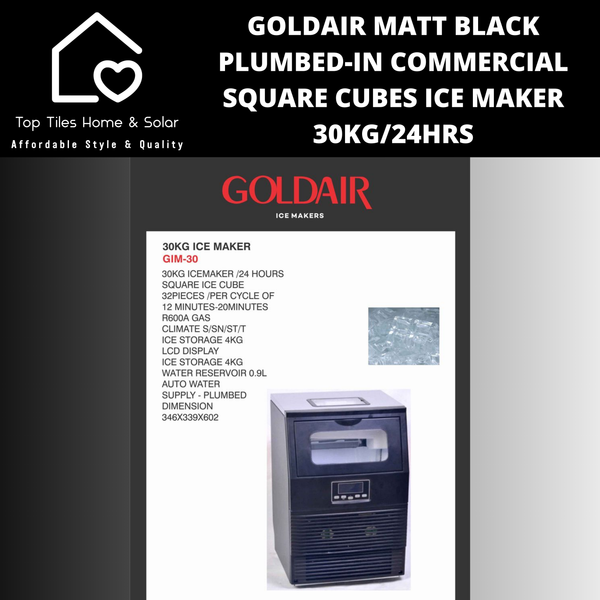Goldair Matt Black Plumbed-in Commercial Square Cubes Ice Maker - 30kg/24hrs