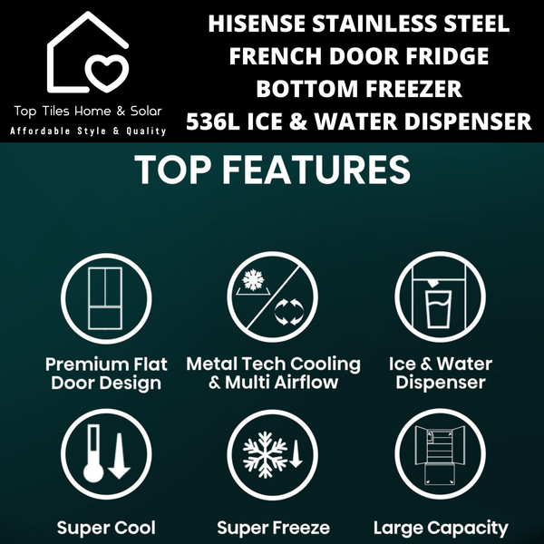 Hisense Stainless Steel French Door Fridge  - 536L Ice & Water Dispenser