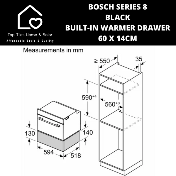 Bosch Series 8 - Black Built-In Warmer Drawer - 60 x 14cm