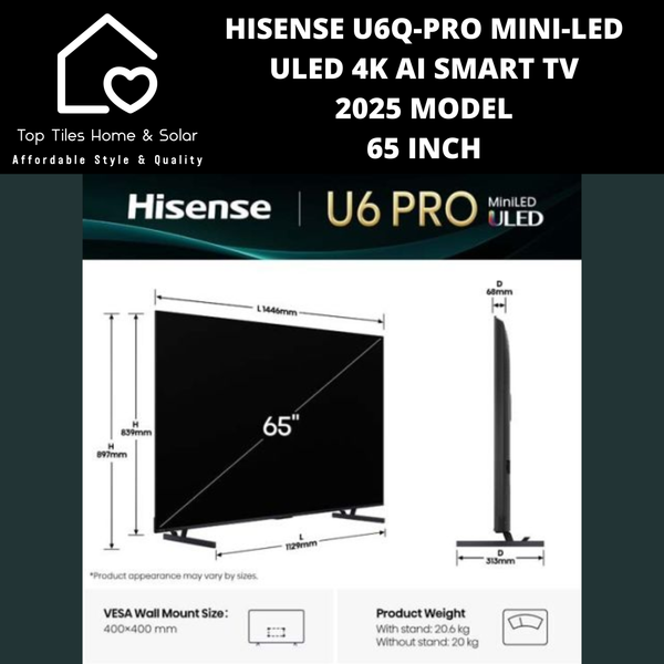 Hisense U6Q-PRO Mini-LED ULED 4K Ai Smart TV - 65 Inch 2025 Model