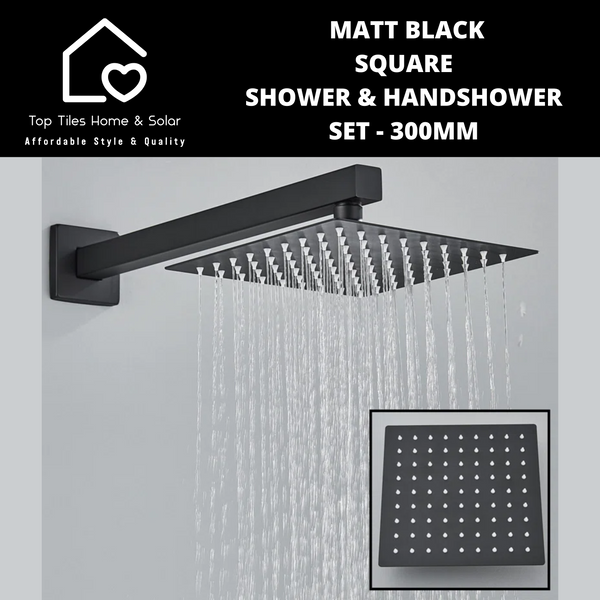 Matt Black Square Shower & Handshower Set - 300mm