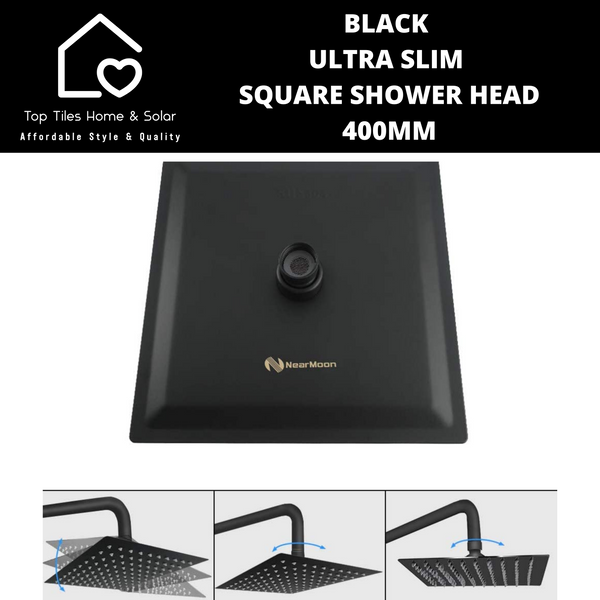 Black Ultra Slim Square Shower Head - 400mm