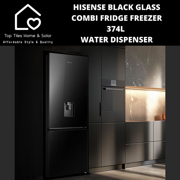 Hisense Black Mirror Combi Fridge Freezer - 374L Water Dispenser