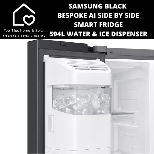 Samsung Black Bespoke AI Side by Side Smart Fridge - 594L Water & Ice Dispenser