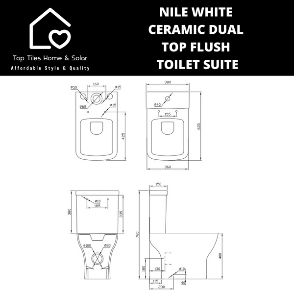 Nile White Ceramic Dual Top Flush Toilet Suite