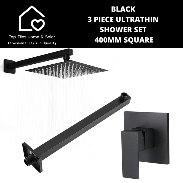 Black 3 Piece Ultrathin Shower Set - 400mm Square