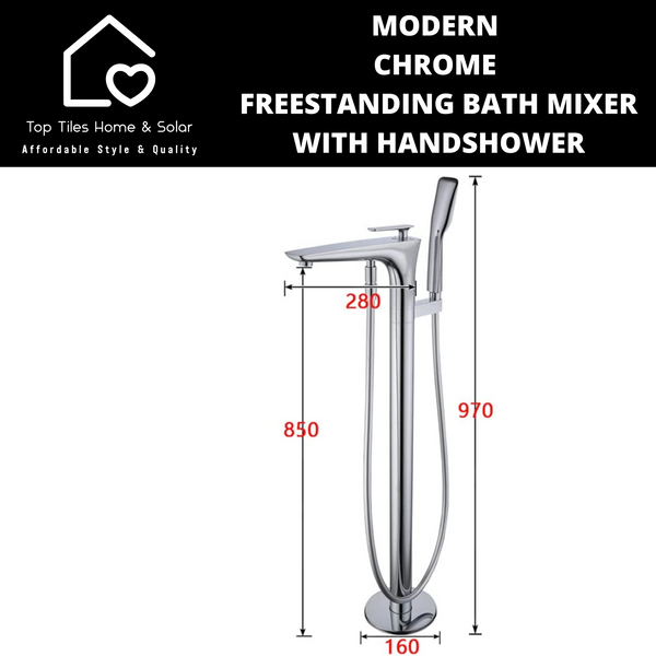 Modern Chrome Freestanding Bath Mixer With Handshower