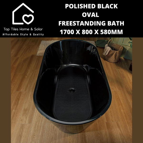Polished Black Oval Freestanding Bath - 1700 x 800 x 580mm