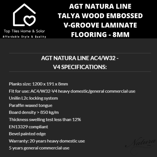 AGT Natura Line Talya Wood Embossed V-Groove Laminate Flooring - 8mm