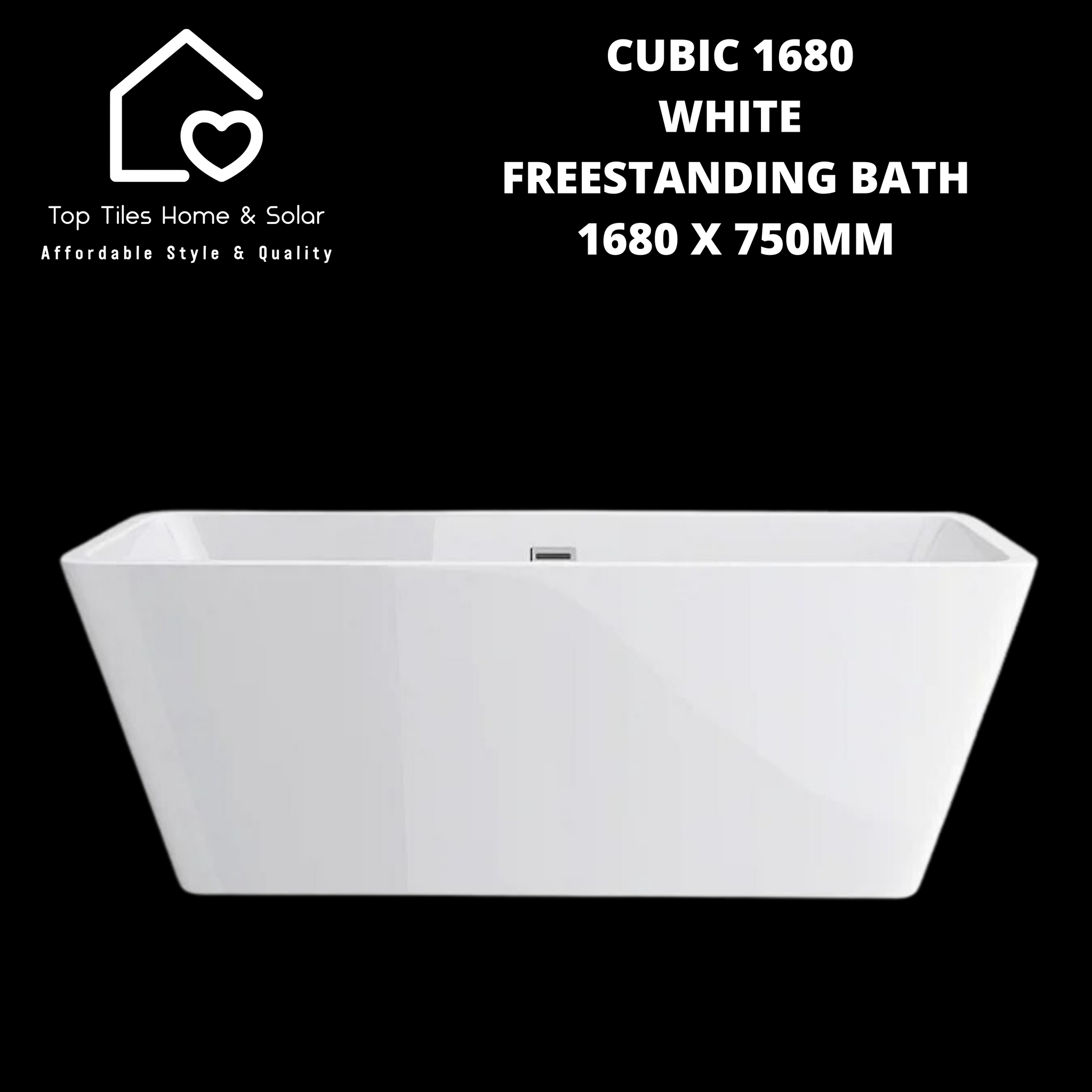 Cubic 1680 White Freestanding Bath - 1680 x 750mm